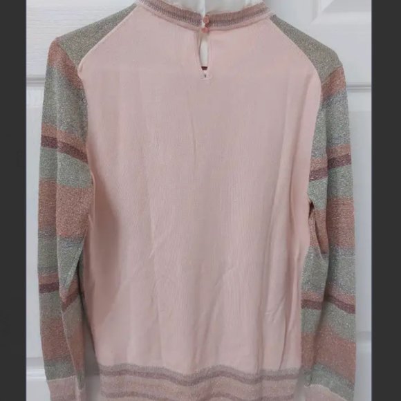 Ted Baker metallic pink silver stripe frill sweater top blouse size 2 nwot - Picture 3 of 6